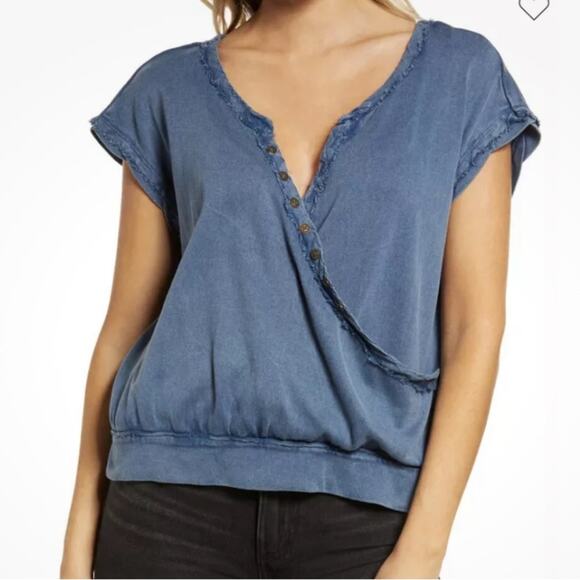 Free People Wrap It Up Crop Top Blue Embroidered Size Medium - Picture 1 of 12